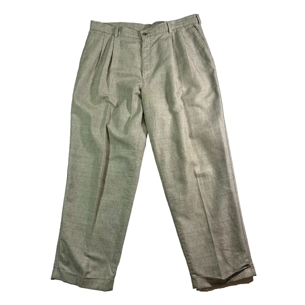 vintage 90s mens beige Savane cotton linen dress‎ pants pleated trousers 38x30